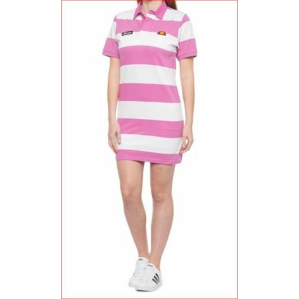 Ellesse women polo Mandel dress SGA07766 pink white striped cotton sz XS $65